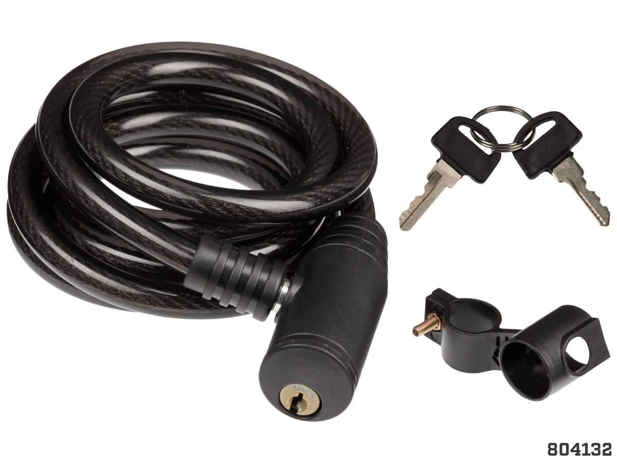CANDADO DE CABLE ESPIRAL DE LLAVE 10X1500MM XT507 ACERO NEGRO GW